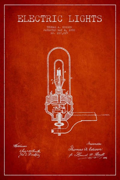 Electric Lights Red Patent Blueprint by Aged Pixel canvas print