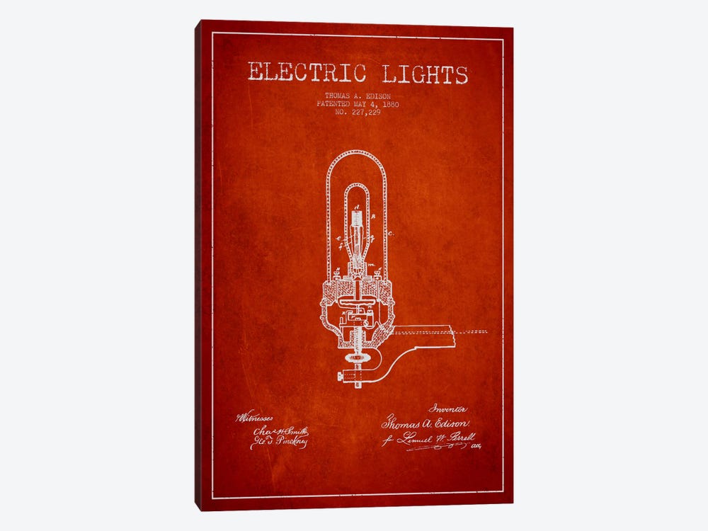 Electric Lights Red Patent Blueprint by Aged Pixel 1-piece Canvas Art