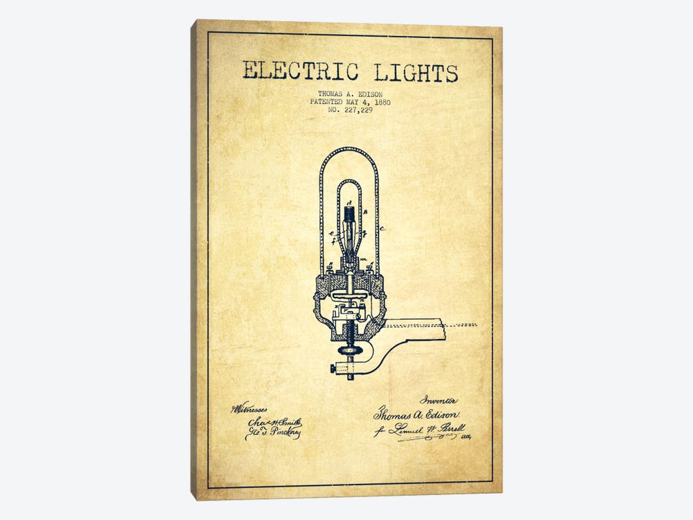Electric Lights Vintage Patent Blueprint by Aged Pixel 1-piece Art Print