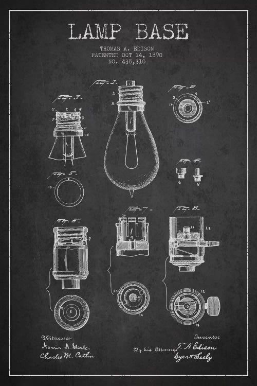 Lamp Base Charcoal Patent Blueprint by Aged Pixel wall art