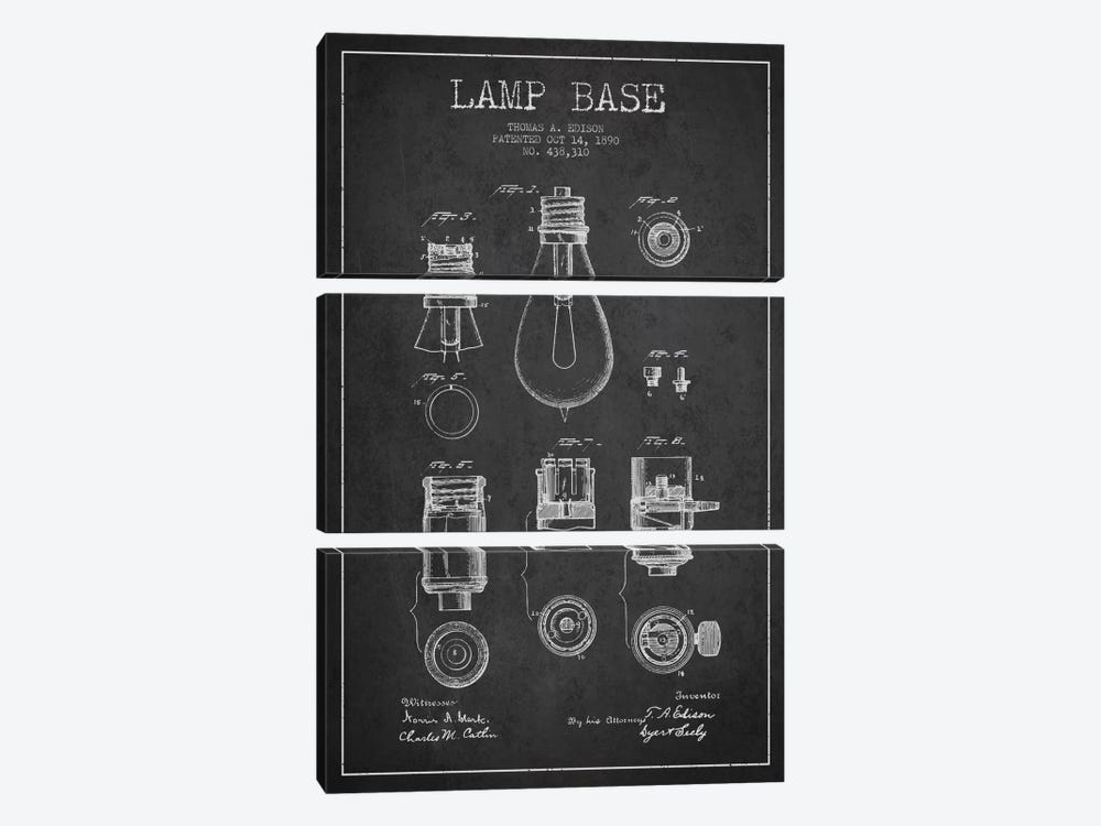Lamp Base Charcoal Patent Blueprint by Aged Pixel 3-piece Canvas Art