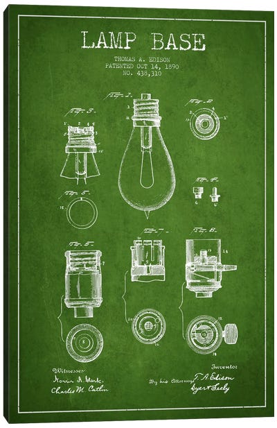 Lamp Base Green Patent Blueprint Canvas Art Print - Electronics & Communication Blueprints