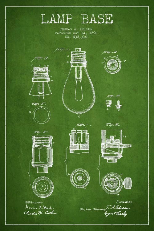 Lamp Base Green Patent Blueprint by Aged Pixel wall art