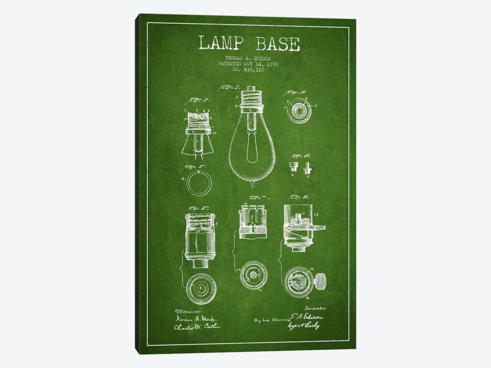 Lamp Base Green Patent Blueprint by Aged Pixel 1-piece Canvas Art Print