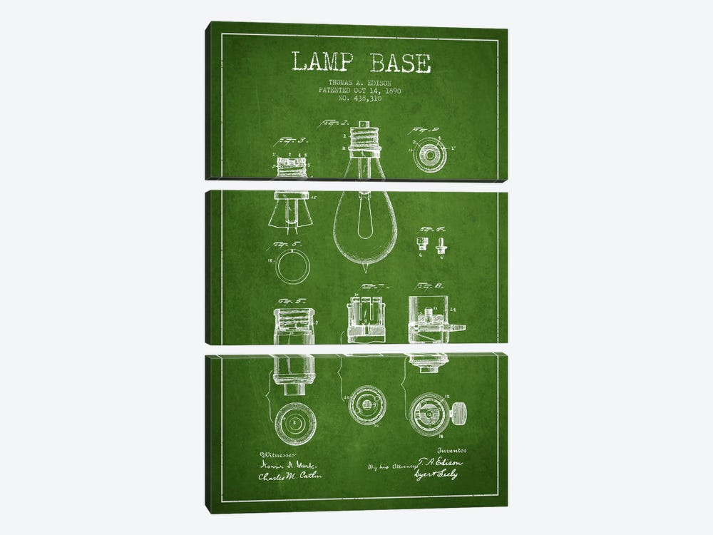 Lamp Base Green Patent Blueprint by Aged Pixel 3-piece Art Print