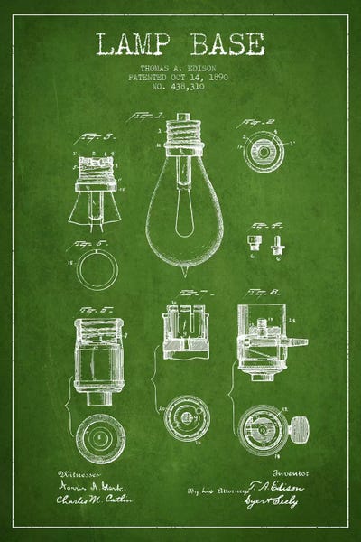 Electronics & Communication Blueprints: Lamp Base Green Patent Blueprint by Aged Pixel