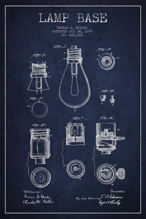 Lamp Base Navy Blue Patent Blueprint by Aged Pixel wall art