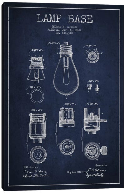 Lamp Base Navy Blue Patent Blueprint Canvas Art Print - Electronics & Communication Blueprints