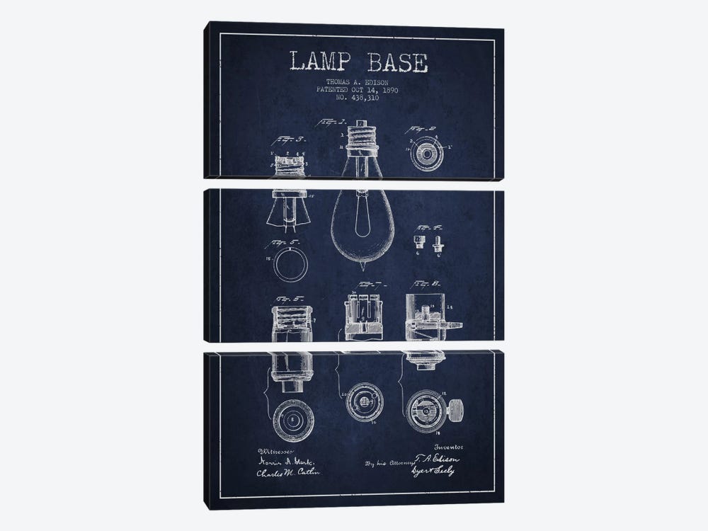 Lamp Base Navy Blue Patent Blueprint by Aged Pixel 3-piece Canvas Artwork