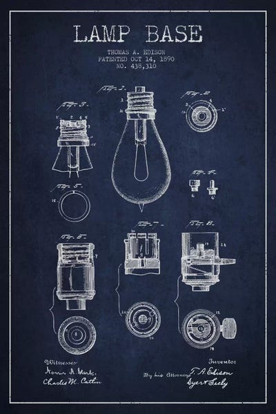 Electronics & Communication Blueprints: Lamp Base Navy Blue Patent Blueprint by Aged Pixel