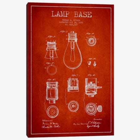 Lamp Base Red Patent Blueprint Canvas Print #ADP579} by Aged Pixel Canvas Print