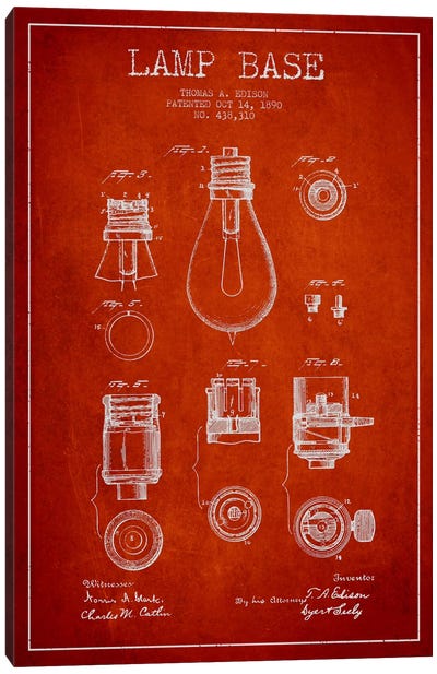 Lamp Base Red Patent Blueprint Canvas Art Print - Electronics & Communication Blueprints