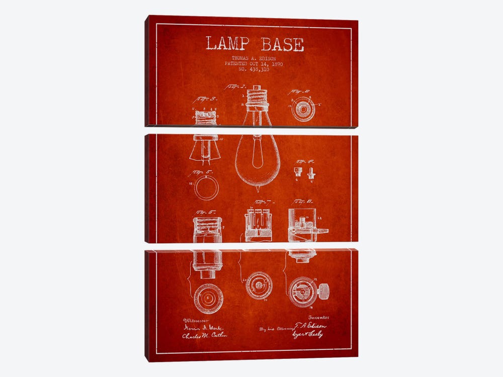 Lamp Base Red Patent Blueprint 3-piece Canvas Print