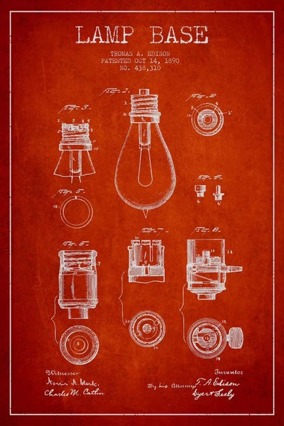Electronics & Communication Blueprints: Lamp Base Red Patent Blueprint by Aged Pixel