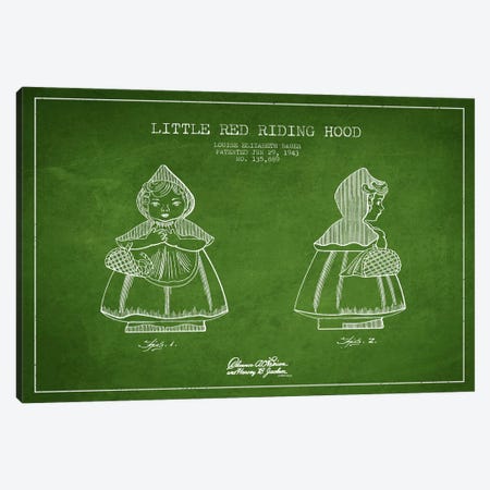 Little Red Riding Hood Green Patent Blueprint Canvas Print #ADP57} by Aged Pixel Canvas Art