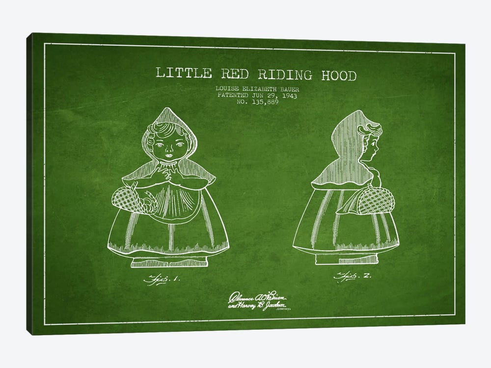 Little Red Riding Hood Green Patent Blueprint by Aged Pixel 1-piece Art Print