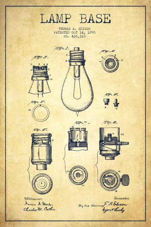 Lamp Base Vintage Patent Blueprint by Aged Pixel wall art
