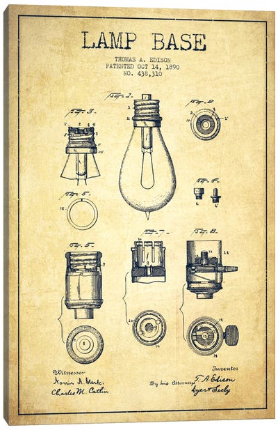 Lamp Base Vintage Patent Blueprint Canvas Art Print - Aged Pixel: Electronics & Communication