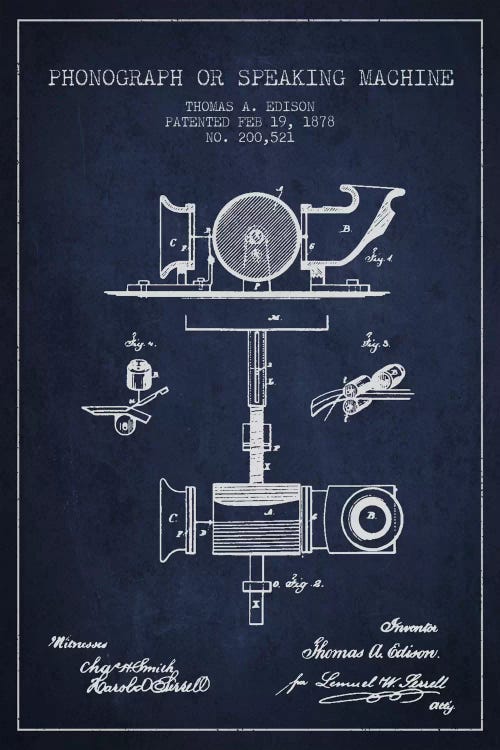 Record Player Navy Blue Patent Blueprint