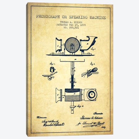 Record Player Vintage Patent Blueprint Canvas Print #ADP585} by Aged Pixel Art Print