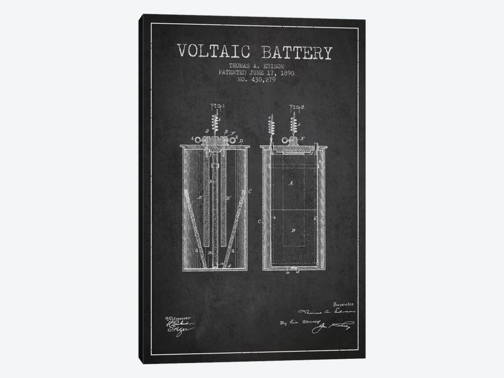 Voltaic Battery Charcoal Patent Blueprint 1-piece Canvas Art Print