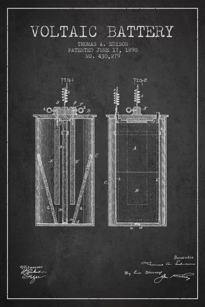 Voltaic Battery Charcoal Patent Blueprint