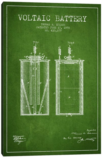 Voltaic Battery Green Patent Blueprint Canvas Art Print - Aged Pixel: Electronics & Communication