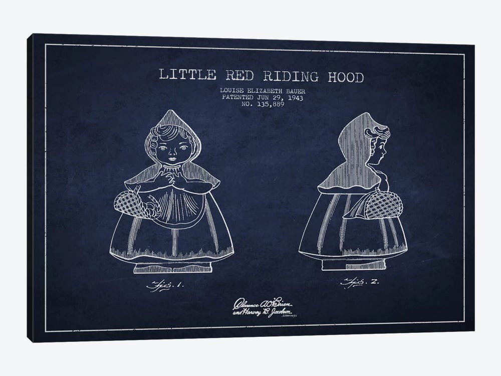 Little Red Riding Hood Navy Blue Patent Blueprint by Aged Pixel 1-piece Canvas Wall Art