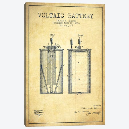Voltaic Battery Vintage Patent Blueprint Canvas Print #ADP590} by Aged Pixel Art Print