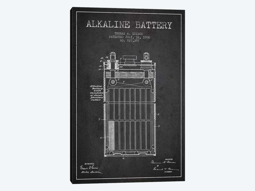Alkaline Battery Charcoal Patent Blueprint by Aged Pixel 1-piece Art Print