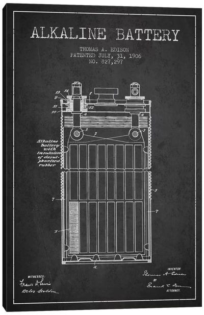Alkaline Battery Charcoal Patent Blueprint Canvas Art Print - Electronics & Communication Blueprints