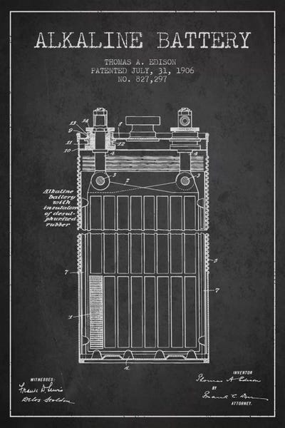 Electronics & Communication Blueprints: Alkaline Battery Charcoal Patent Blueprint by Aged Pixel
