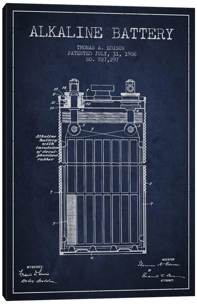 Alkaline Battery Navy Blue Patent Blueprint Canvas Art Print - Aged Pixel: Electronics & Communication