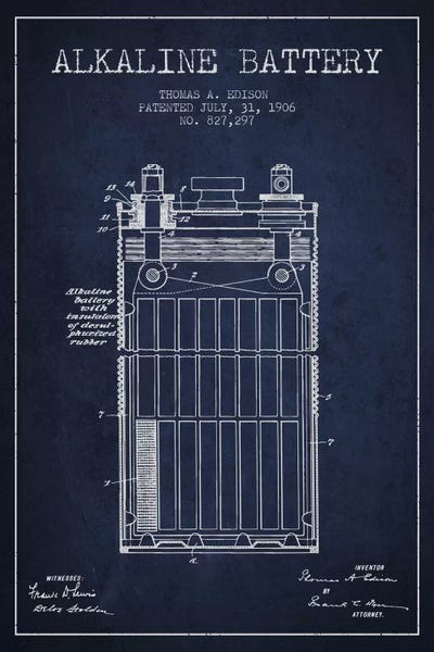 Alkaline Battery Navy Blue Patent Blueprint