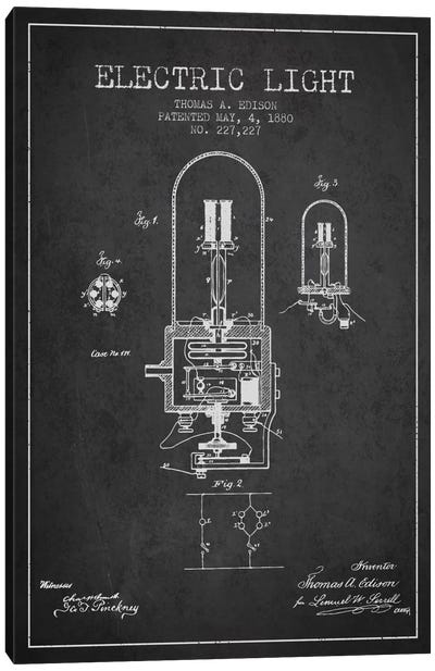 Electric Light Charcoal Patent Blueprint Canvas Art Print - Blueprints & Patent Sketches