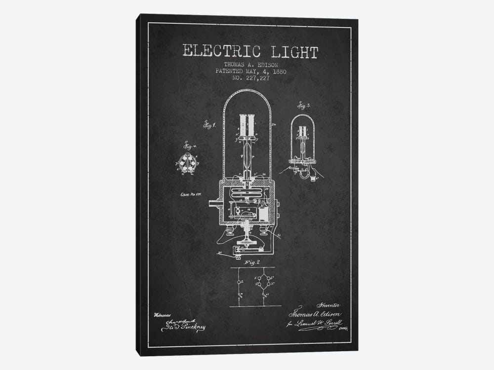Electric Light Charcoal Patent Blueprint by Aged Pixel 1-piece Canvas Artwork