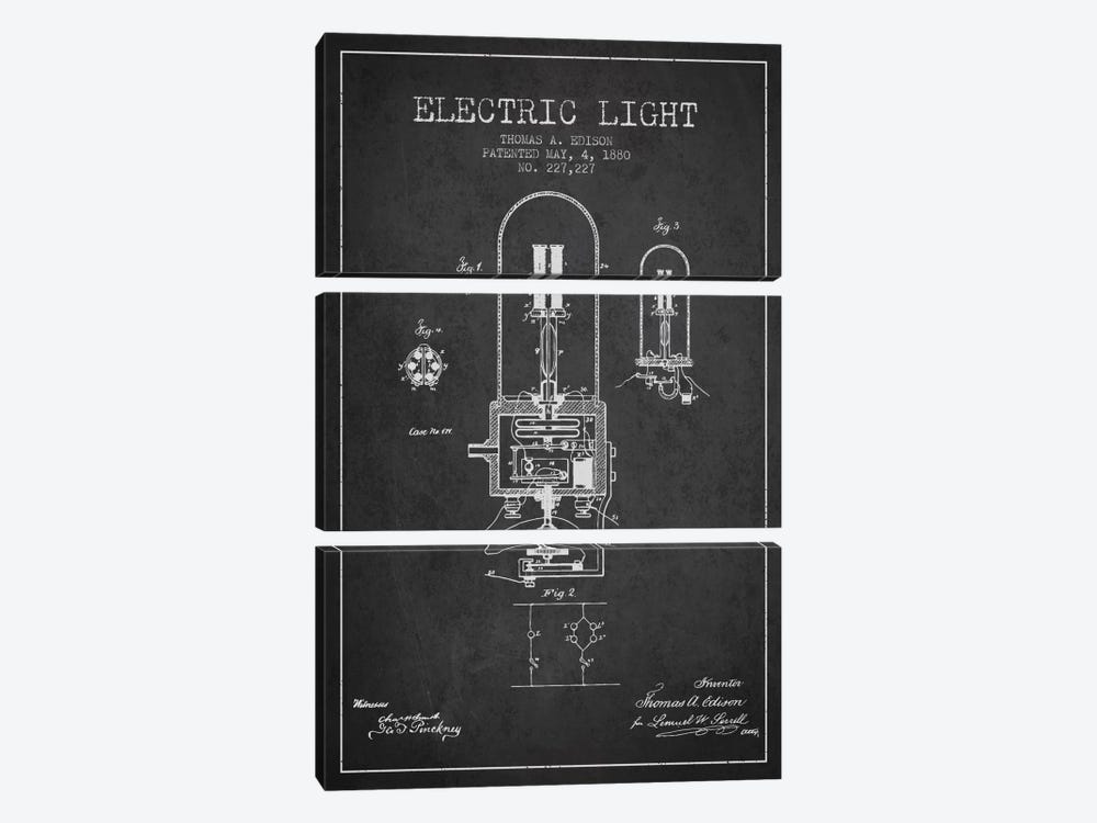 Electric Light Charcoal Patent Blueprint by Aged Pixel 3-piece Canvas Artwork