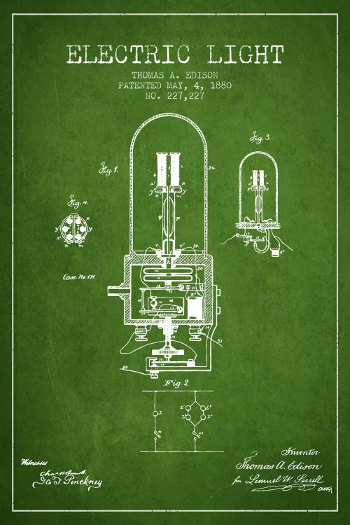 Electric Light Green Patent Blueprint by Aged Pixel wall art