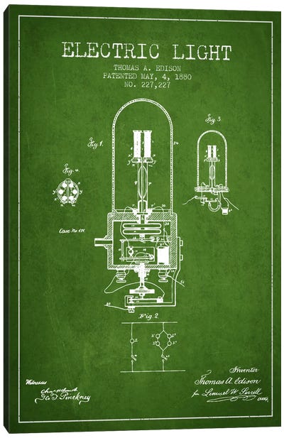 Electric Light Green Patent Blueprint Canvas Art Print