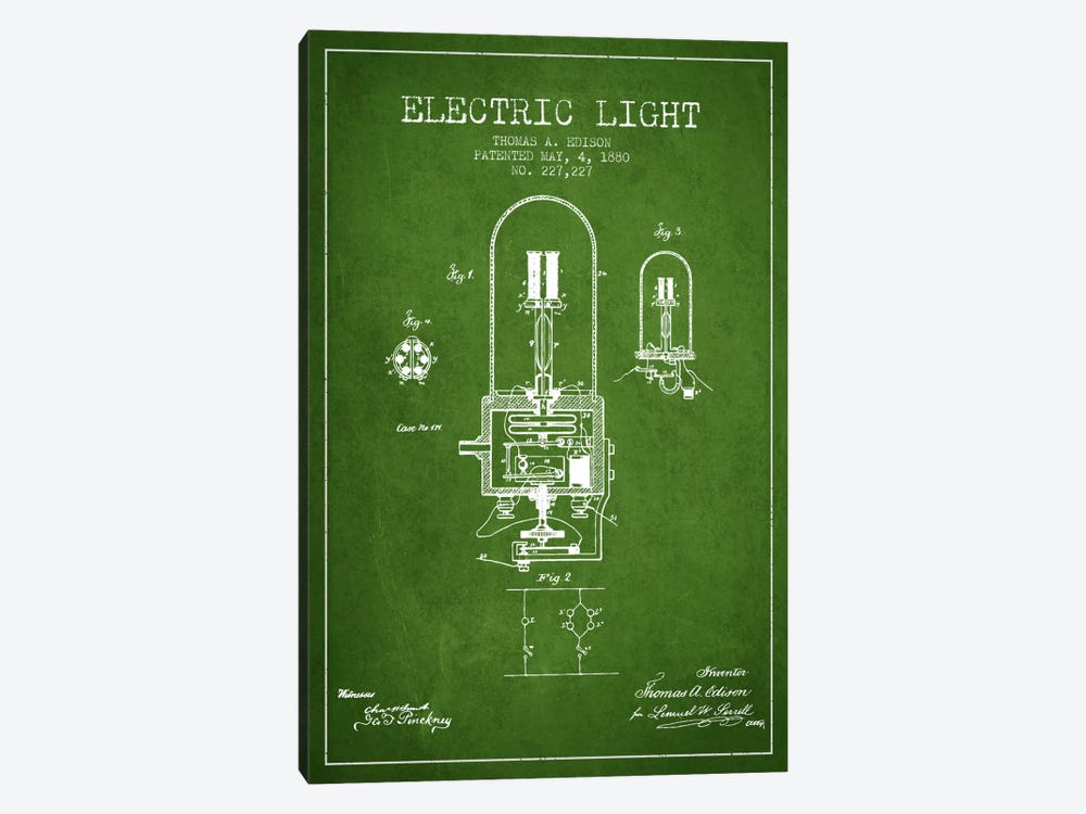 Electric Light Green Patent Blueprint by Aged Pixel 1-piece Canvas Art Print