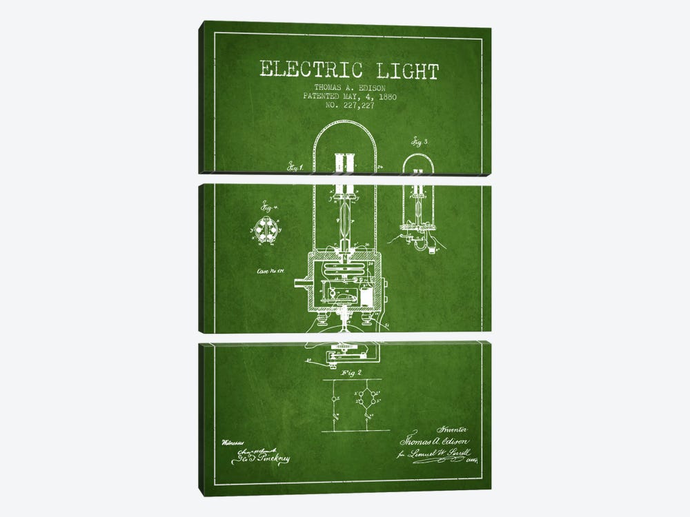 Electric Light Green Patent Blueprint by Aged Pixel 3-piece Art Print
