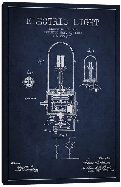 Electric Light Navy Blue Patent Blueprint Canvas Art Print - Aged Pixel: Electronics & Communication