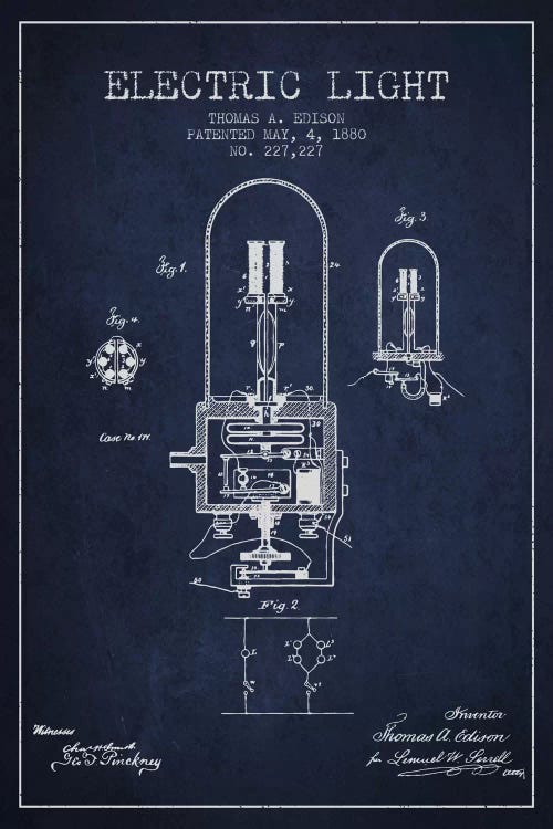 Electric Light Navy Blue Patent Blueprint by Aged Pixel wall art