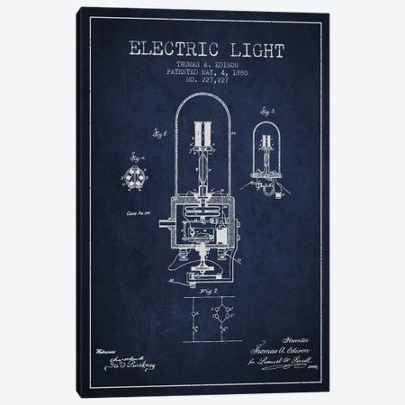 Electric Light Navy Blue Patent Blueprint Canvas Print #ADP598} by Aged Pixel Canvas Print