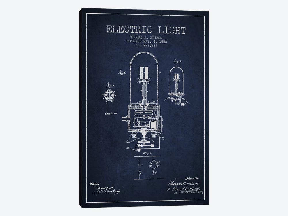 Electric Light Navy Blue Patent Blueprint by Aged Pixel 1-piece Canvas Artwork