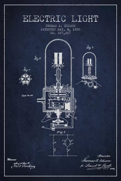 Blueprints & Patent Sketches: Electric Light Navy Blue Patent Blueprint by Aged Pixel