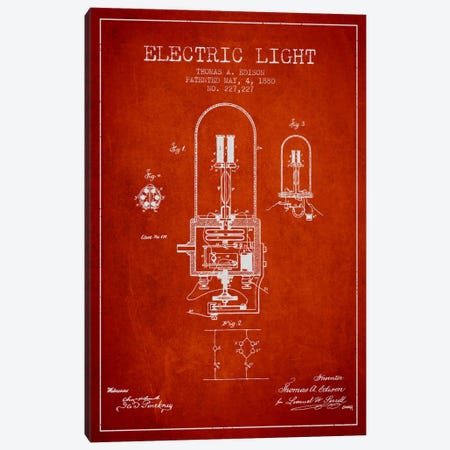 Electric Light Red Patent Blueprint Canvas Print #ADP599} by Aged Pixel Art Print