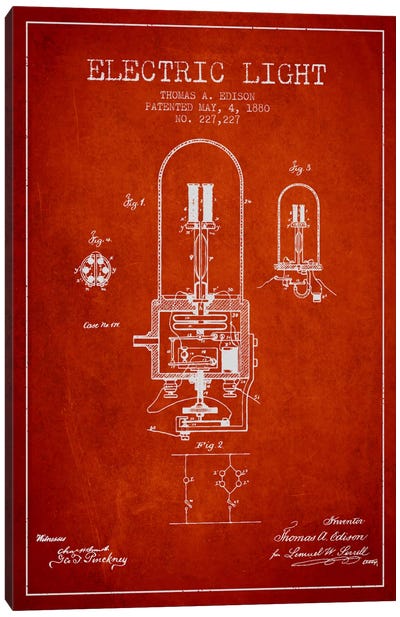 Electric Light Red Patent Blueprint Canvas Art Print - Electronics & Communication Blueprints