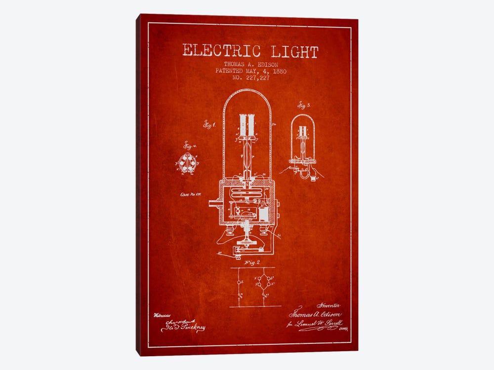 Electric Light Red Patent Blueprint by Aged Pixel 1-piece Canvas Art Print