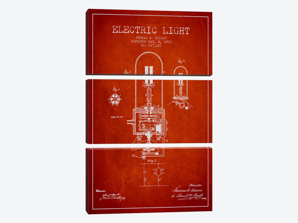 Electric Light Red Patent Blueprint by Aged Pixel 3-piece Canvas Art Print